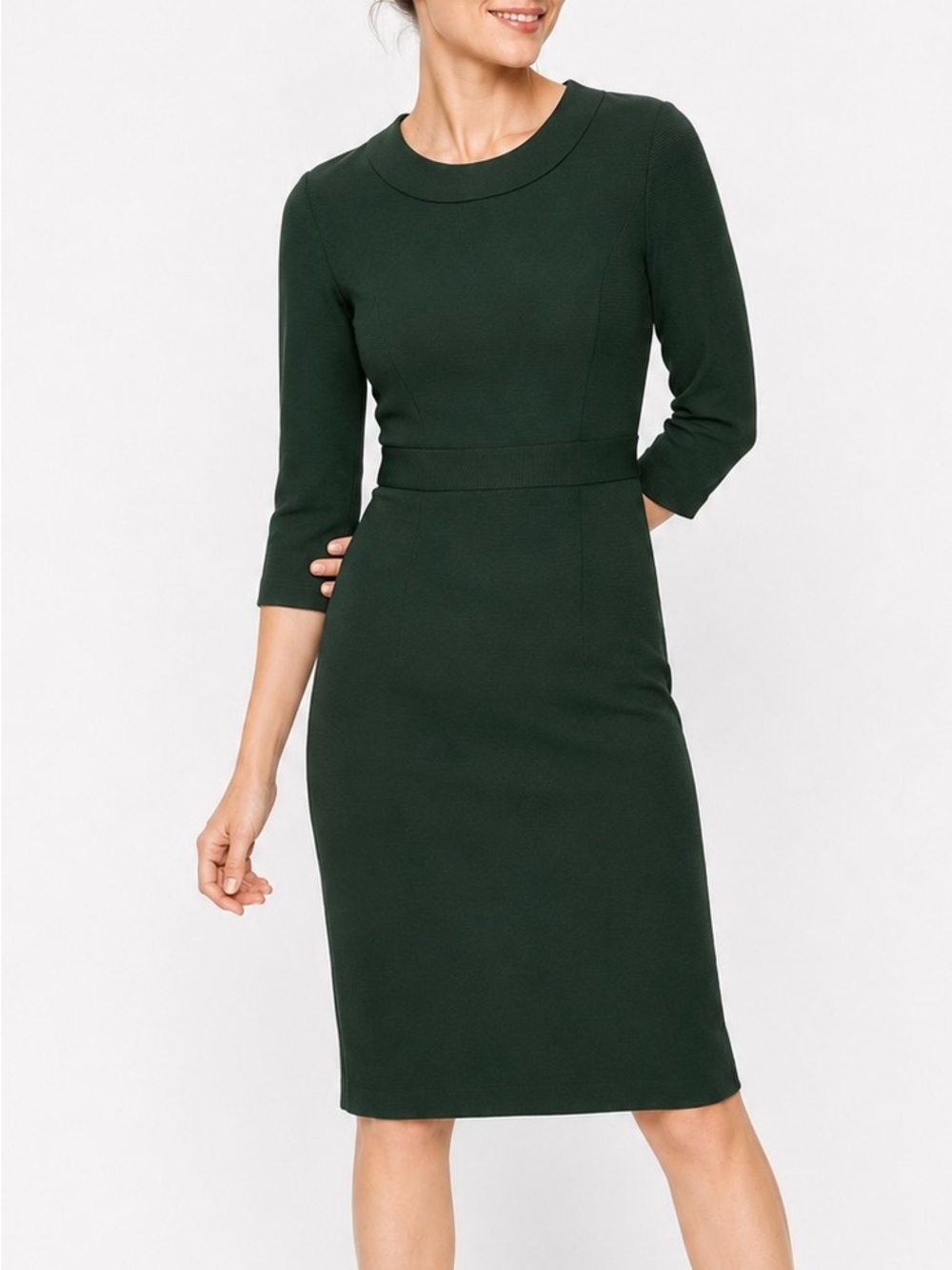 Boden Green Mia Ottoman Knit Sheath Dress 3/4 Sleeve Tailored Midi Career 8